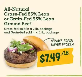 Sprouts Farmers Market All-Natural Grass-Fed 85% Lean or Grain-Fed 93% Lean Ground Beef offer