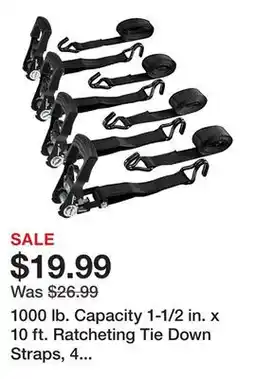 Harbor Freight Tools 1000 lb. Capacity 1-1/2 in. x 10 ft. Ratcheting Tie Down Straps, 4 Pack offer