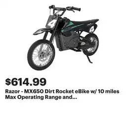 Best Buy Razor - MX650 Dirt Rocket eBike w/ 10 miles Max Operating Range and 17 mph Max Speed - Black/Teal offer