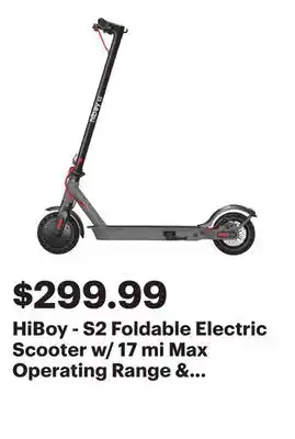 Best Buy HiBoy - S2 Foldable Electric Scooter w/ 17 mi Max Operating Range & 19 mph Max Speed - Grey offer