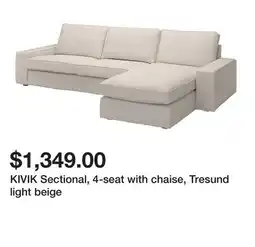 Ikea KIVIK Sectional, 4-seat with chaise, Tresund light beige offer