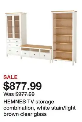 Ikea HEMNES TV storage combination, white stain/light brown clear glass offer