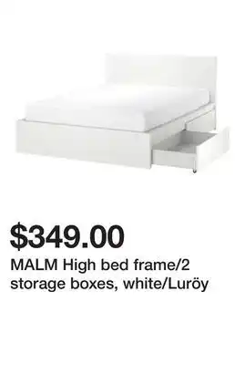 Ikea MALM High bed frame/2 storage boxes, white/Luröy offer