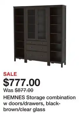 Ikea HEMNES Storage combination w doors/drawers, black-brown/clear glass offer