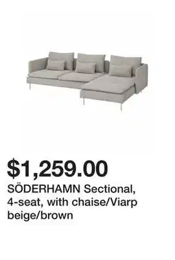 Ikea SÖDERHAMN Sectional, 4-seat, with chaise/Viarp beige/brown offer