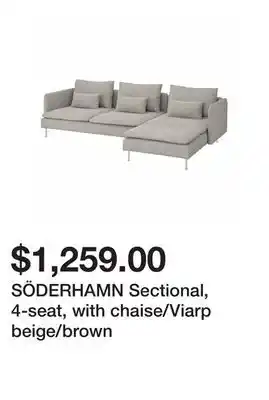 Ikea SÖDERHAMN Sectional, 4-seat, with chaise/Viarp beige/brown offer