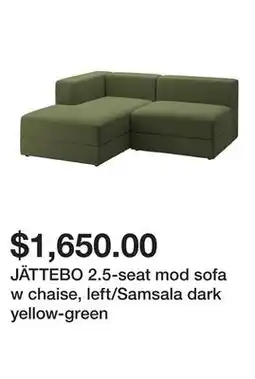 Ikea JÄTTEBO 2.5-seat mod sofa w chaise, left/Samsala dark yellow-green offer