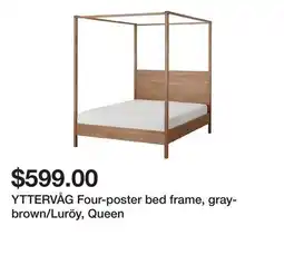 Ikea YTTERVÅG Four-poster bed frame, gray-brown/Luröy, Queen offer