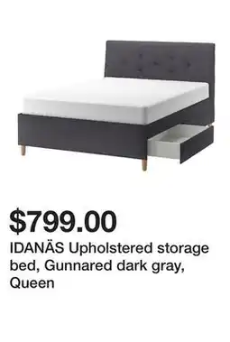 Ikea IDANÄS Upholstered storage bed, Gunnared dark gray, Queen offer