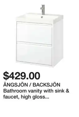 Ikea ÄNGSJÖN / BACKSJÖN Bathroom vanity with sink & faucet, high gloss white offer