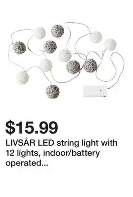 Ikea LIVSÅR LED string light with 12 lights, indoor/battery operated gray/white offer