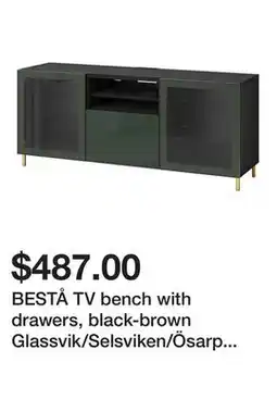 Ikea BESTÅ TV bench with drawers, black-brown Glassvik/Selsviken/Ösarp dark olive-green offer