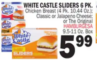 Bravo Supermarkets WHITE CASTLE SLIDERS 6 PK., 9.5-11 Oz. Box offer