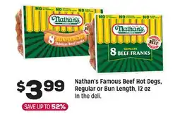 Grocery Outlet Nathan's Famous beef Hot Dogs, Regular or Bun Length, 12 oz offer