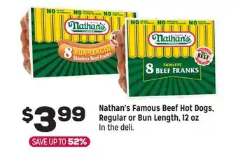 Grocery Outlet Nathan's Famous beef Hot Dogs, Regular or Bun Length, 12 oz offer