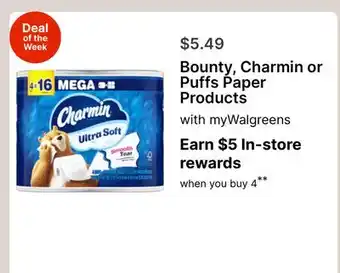 Walgreens Bounty, Charmin or Puffs Paper Products offer