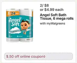 Walgreens Angel Soft Bath Tissue, 6 mega rolls offer