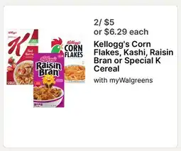 Walgreens Kellogg's Corn Flakes, Kashi, Raisin Bran or Special K Cereal offer