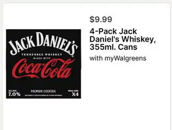 Walgreens 4-Pack Jack Daniel's Whiskey, 355ml. Cans offer