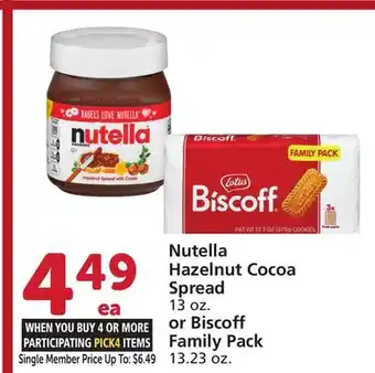 Vons Nutella Hazelnut Cocoa Spread 13 oz. or Biscoff Family Pack 13.23 oz offer