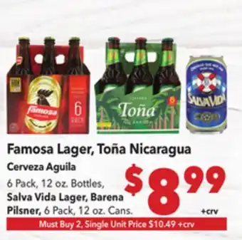 Vallarta Supermarkets Famosa Lager, Toña Nicaragua Cerveza Aguila offer