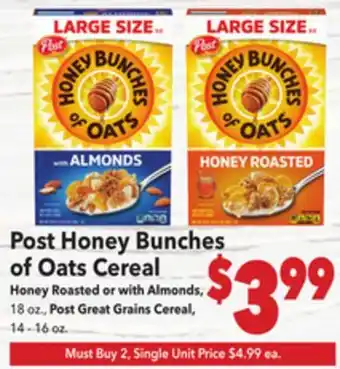 Vallarta Supermarkets Post Honey Bunches of Oats Cereal offer