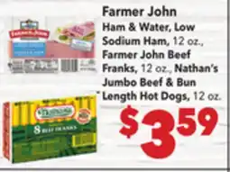 Vallarta Supermarkets Farmer John Ham & Water, Low Sodium Ham. Bun Hot Dogs offer