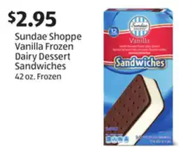 Aldi Sundae Shoppe Vanilla Frozen Dairy Dessert Sandwiches offer