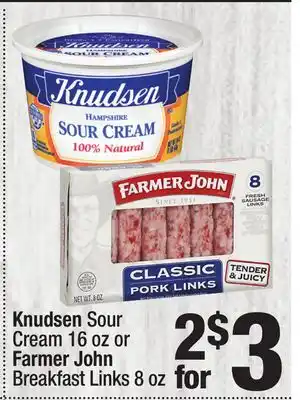 Super King Markets Knudsen Sour Cream 16 oz or Farmer John Breakfast Links 8 oz offer