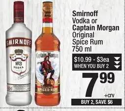 Super King Markets Smirnoff Vodka or Captain Morgan Original Spice Rum offer