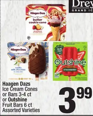 Super King Markets Haagen Dazs Ice Cream Cones or Bars 3-4 ct or Outshine Fruit Bars 6 ct offer