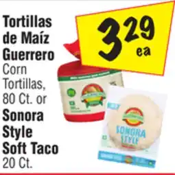 El Super Guerrero Corn Tortillas, 80 Ct. or Sonora Style Soft Taco 20 Ct offer