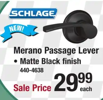 Menards Schlage Merano Passage Door Lever - Matte Black Finish offer