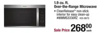 Menards Whirlpool 1.9 cu.ft. Fingerprint Resistant Stainless Steel Over-the-Range Microwave offer