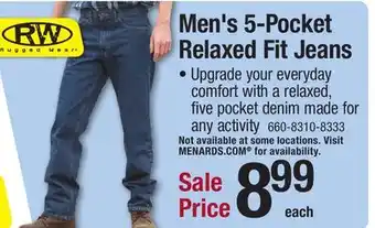 Menards RW Rugged Wear 32 x 30 Dark Wash Men's 5-Pocket Denim Jeans offer