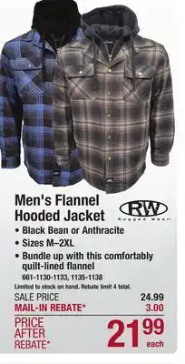 Menards RW Rugged Wear Men's Anthracite Flannel Shirt Jacket with Hood - Medium offer