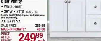 Menards Aurafina Blair Shaker 36W x 21D White Bathroom Vanity Cabinet offer