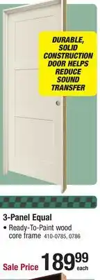 Menards Mastercraft 30W x 80H Primed 3-Panel Equal Prehung Interior Door - Right Inswing offer