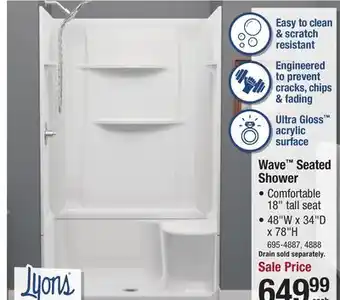 Menards Lyons Wave 48W x 34D x 78H White Seated Shower with Center Drain (4-Piece) offer