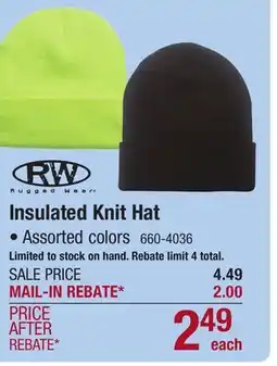 Menards RW Rugged Wear Men's Knit Winter Hat - Assorted Colors offer