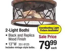 Menards Patriot Lighting Bodhi Black & Replica Wood 2-Light Flush Mount Ceiling Light offer