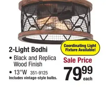 Menards Patriot Lighting Bodhi Black & Replica Wood 2-Light Flush Mount Ceiling Light offer