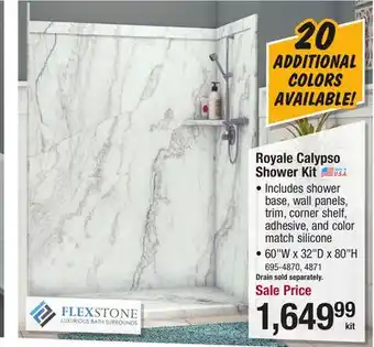 Menards FlexStone Royale 60W x 32D x 80H Calypso Shower with Right Drain (4-Piece) offer