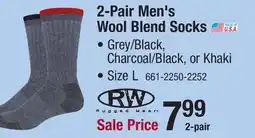 Menards RW Rugged Wear Men's Merino Wool Blend Crew Grey/Black Large Work Socks - 2 Pairs offer