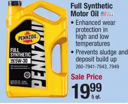 Menards Pennzoil Full Synthetic 5W-30 Motor Oil - 5 Quart offer