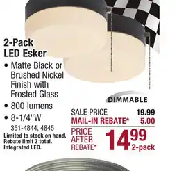 Menards Patriot Lighting Esker Matte Black Integrated LED Flush Mount Light - 2 Pack offer