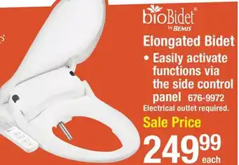 Menards Bio Bidet Slim One White Electric Elongated Bidet Toilet Seat offer