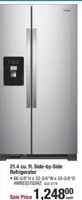 Menards Whirlpool 21.4 cu. ft. Fingerprint Resistant Stainless Steel Side-by-Side Refrigerator offer