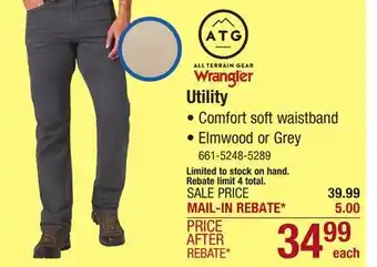 Menards Wrangler ATG 32 x 30 Grey Men's Reinforced Utility Pants offer