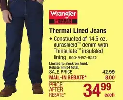 Menards Wrangler Riggs Workwear 32 x 30 Antique Blue Indigo Men's Thermal Lined Denim Jeans offer